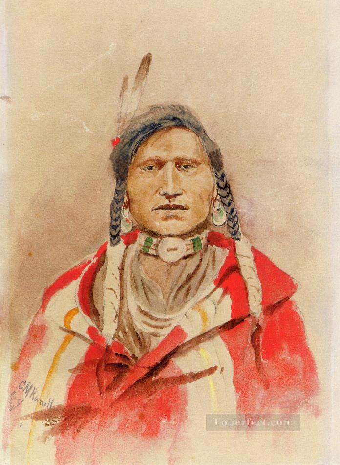 Portrait d’un Indien indien Charles Marion Russell Peintures à l'huile